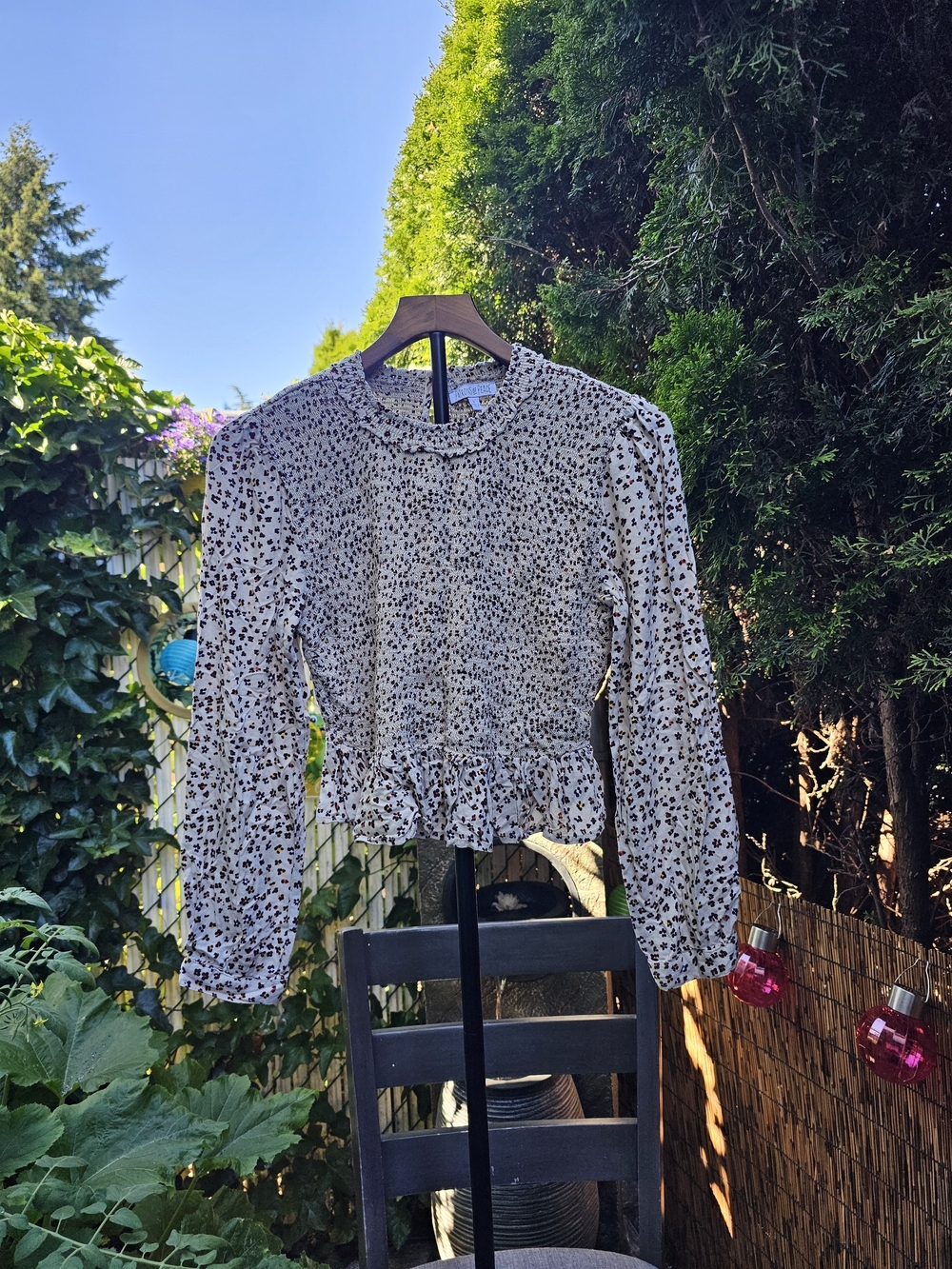 Patrons of Peace Cream Floral Smocked Neck Blouse